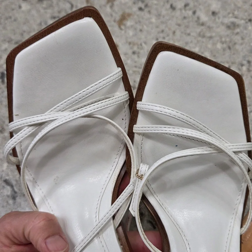 Zara‎ White Heeled Sandals Square Toe Ankle Strap Minimalist Size 39 - Picture 11 of 12